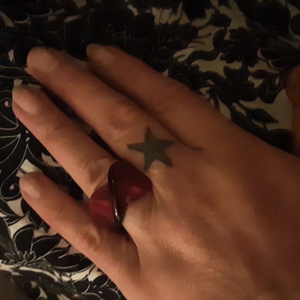 Black and red glass ring